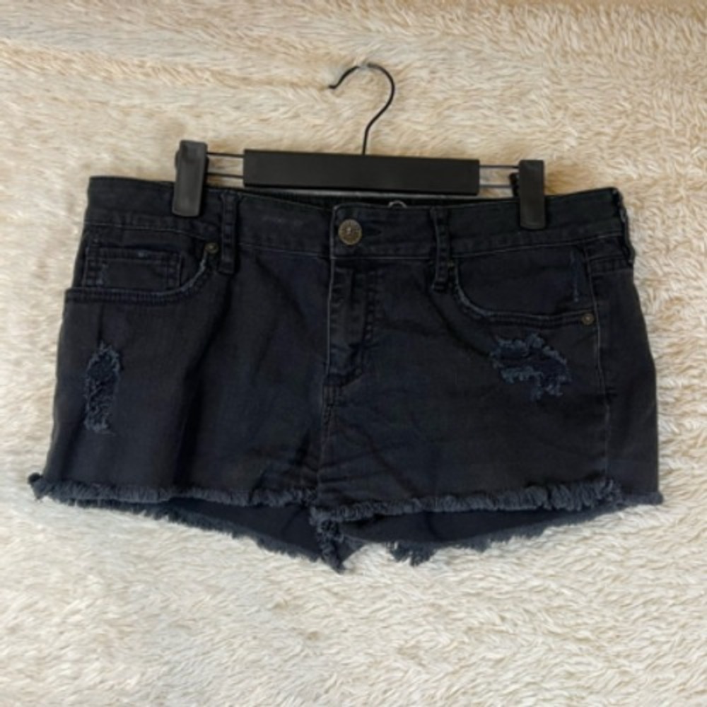 Bullhead Black Womens Jean Shorts Black Stretch Distressed‎ Pockets Juniors 11